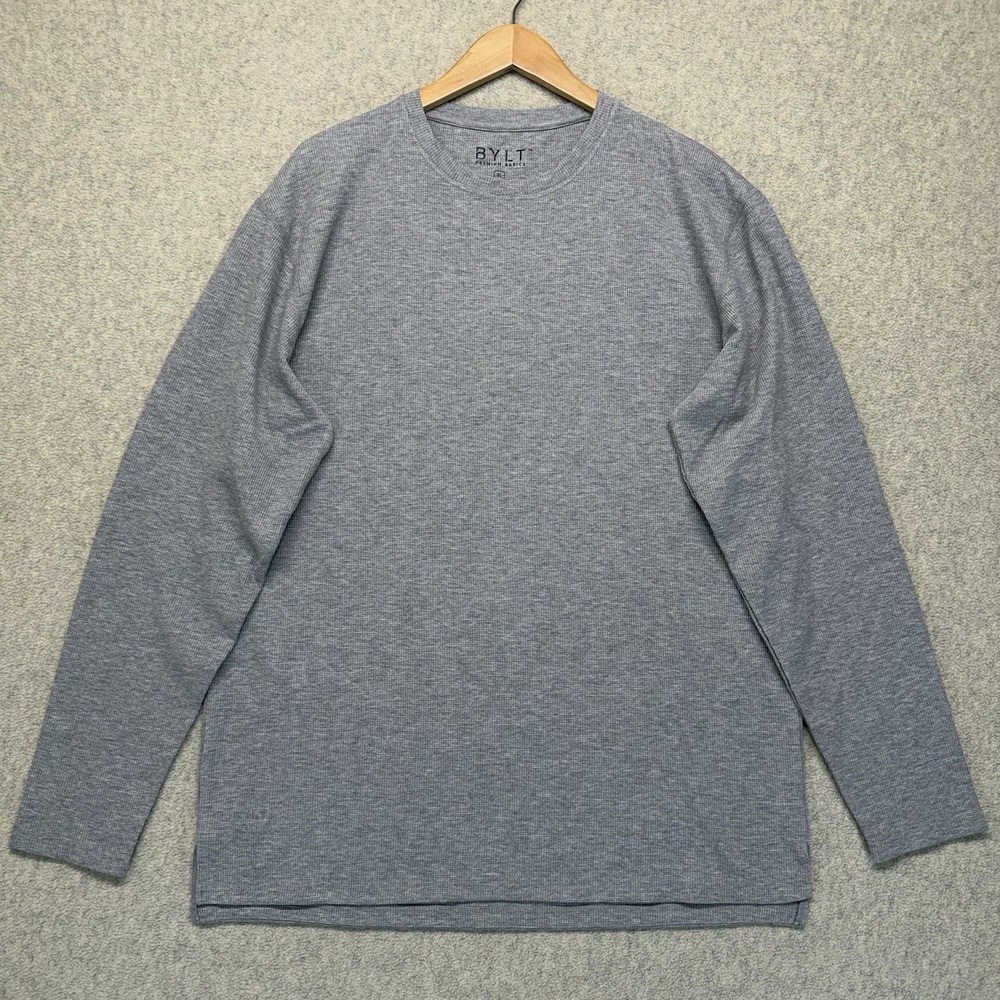 BYLT Premium Basics Waffle‎ Knit Long Sleeve Shirt Gray XL